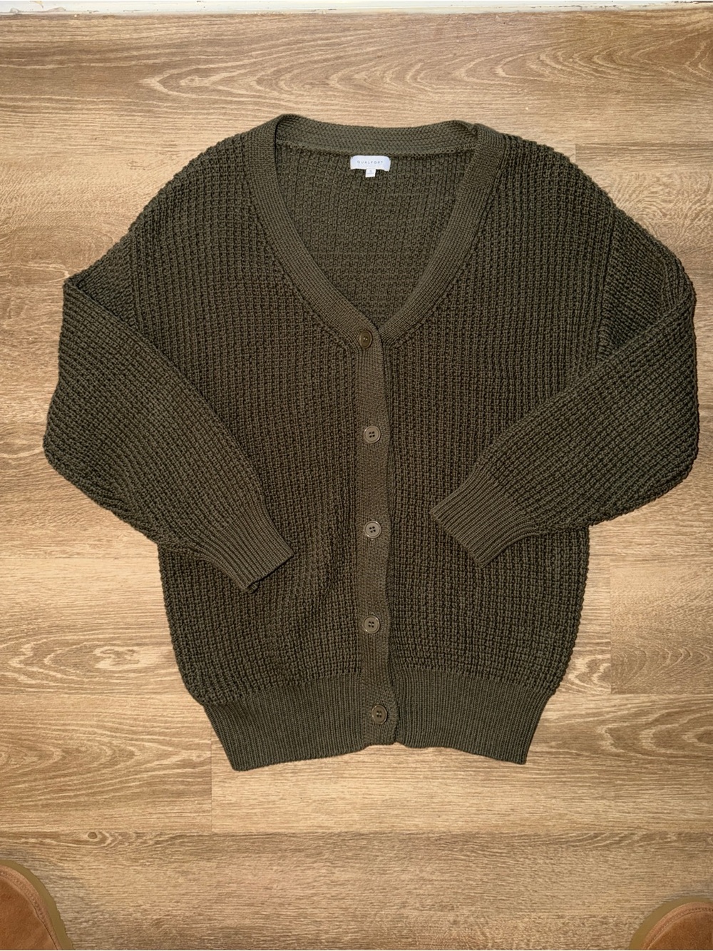 Olive Green Chunky Knit Button-Front Cardigan - Women